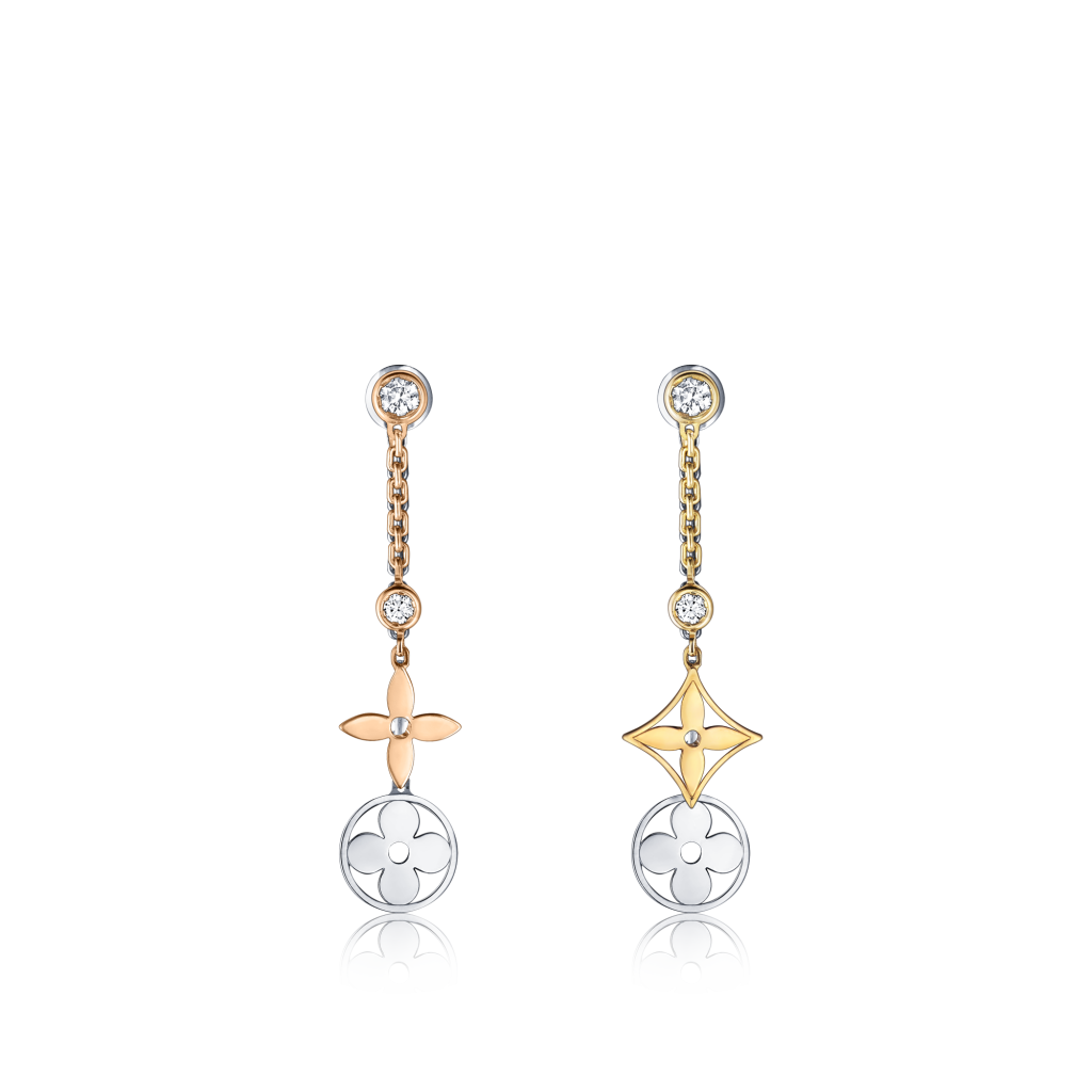 Louis Vuitton Idylle Blossom Long Earrings, 3 Golds And Diamonds